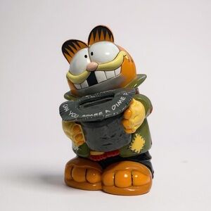 Vintage 80’s Enesco Garfield Hobo “ HEY BUDDY CAN YOU SPARE A DIME” Coin Bank